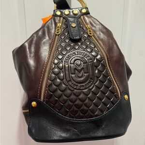Marino Orlandi Embossed Leather Bag in Rich Brown and Black